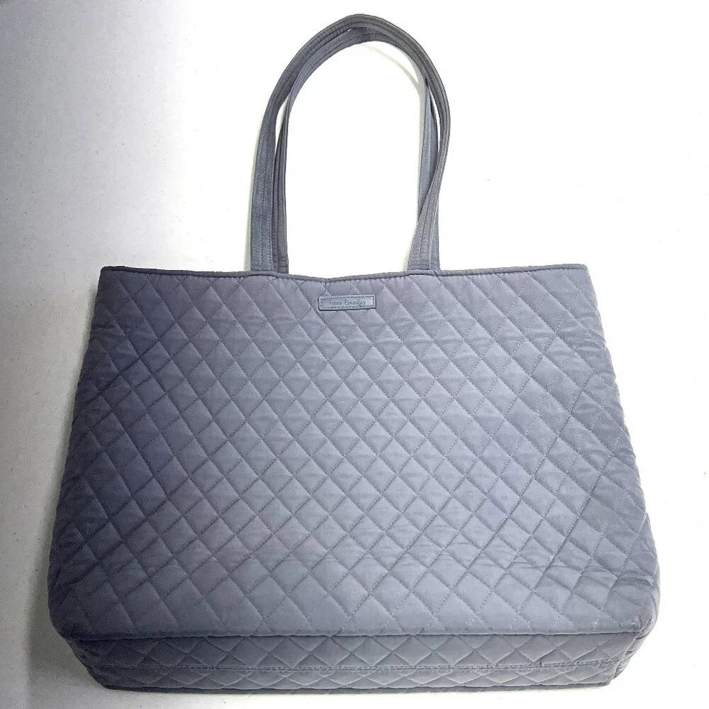 Vera Bradley Carbon Gray Quilted Purse Medium Tote Rose Interior